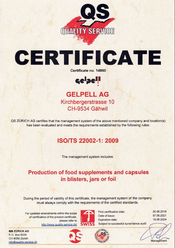 ISO TS 22002-1 Zertifizierung Gelpell